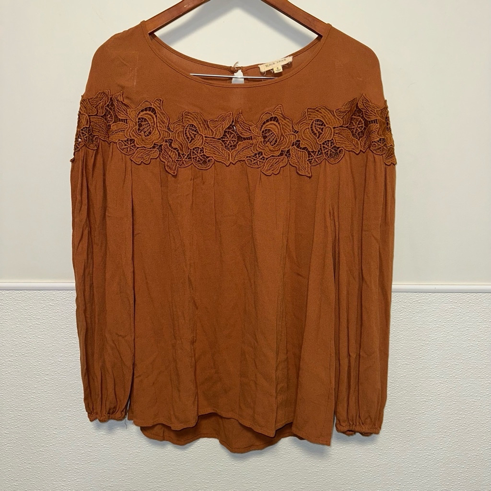 Women's Black Swan Blouse, Size S, Rust Oriana Orange Lace Top